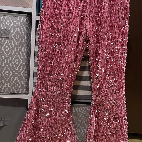 Pink sparkle shiny flare pants - Picture 3 of 3